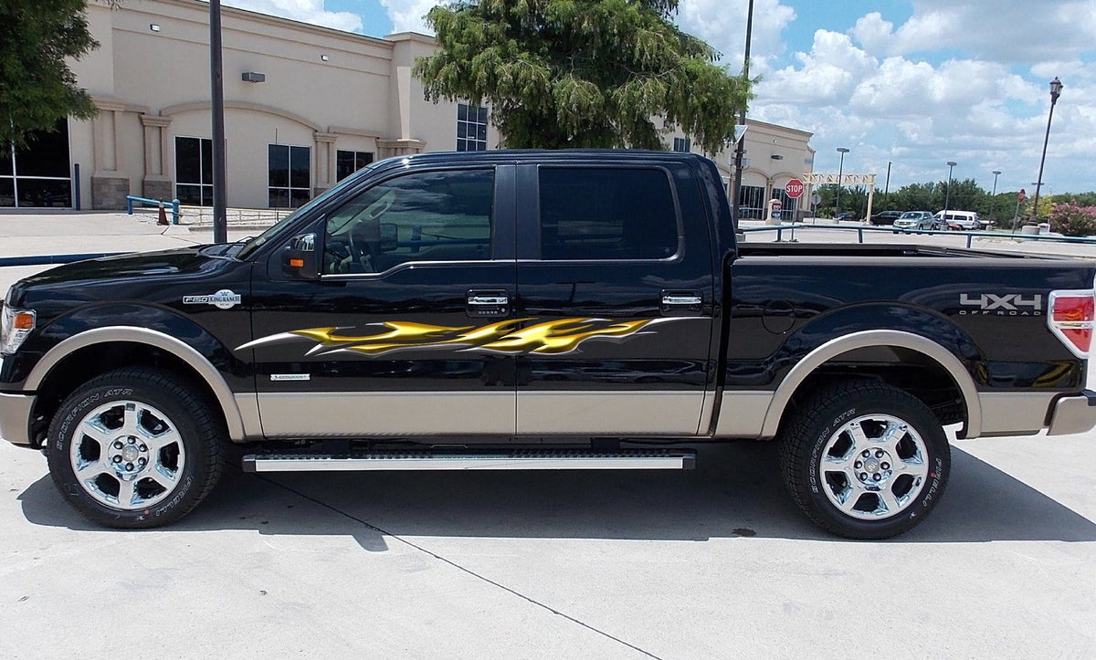 3d gold flame stripe decal on pickup truck